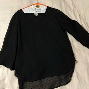 Black and gold blouse with high low hem